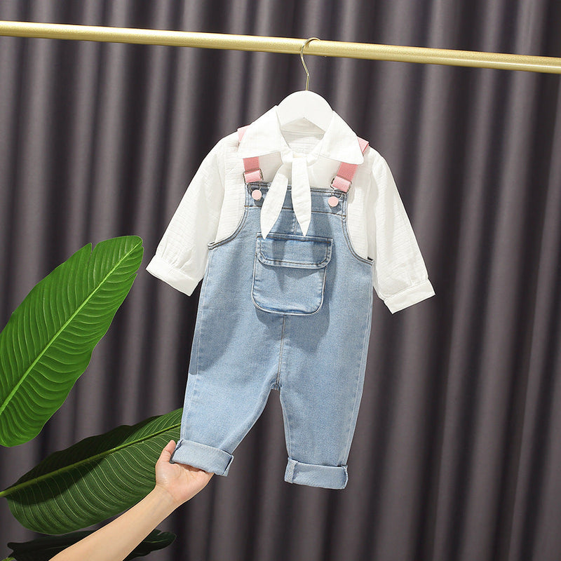 9months-5years Toddler Girl Sets Shirt & Wings Denim Suspenders Jeans Toddler Girl Spring Clothes - PrettyKid