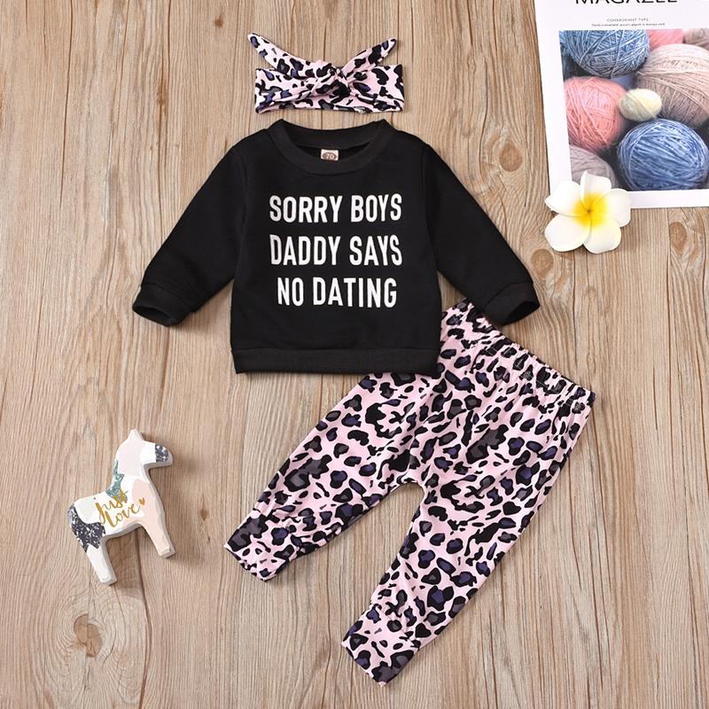 3-piece Letter Pattern Sweatshirts & Leopard Pants & Headband for Baby Girl - PrettyKid