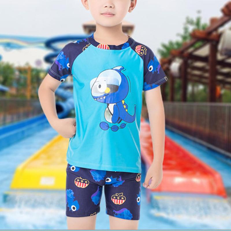 Toddler Boy Dinosaur T-shirt & Dinosaur Pattern Swimming Shorts & Swimming Cap Children's Clothing - PrettyKid