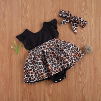 Baby Girl 2pcs Leopard Print Bodysuit & Headband - PrettyKid