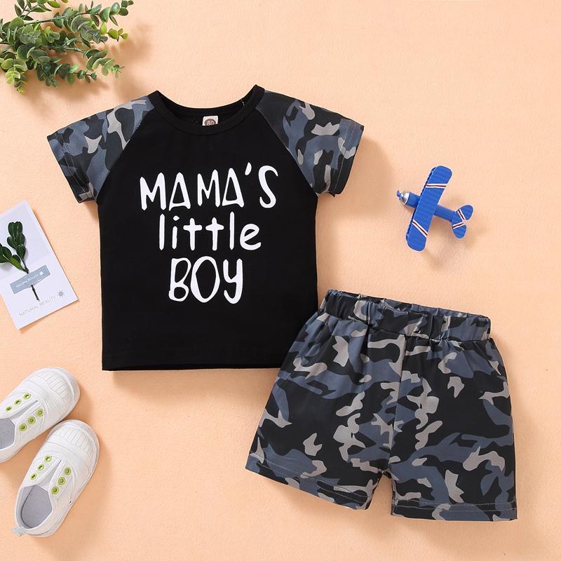 Grow Boy Love Letter Camouflage Sleeves Top & Shorts - PrettyKid