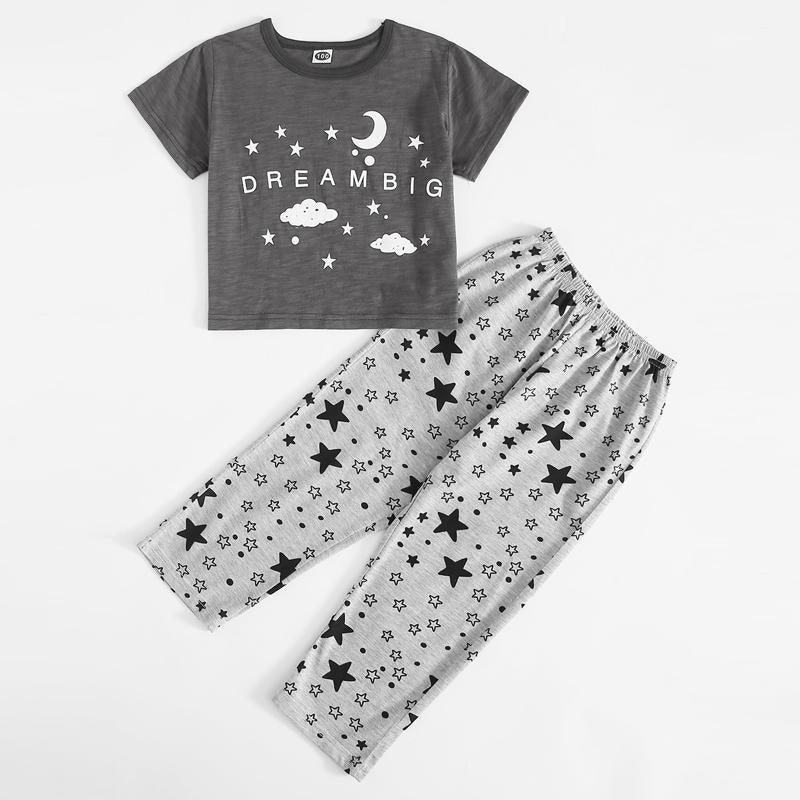 Toddler Boy Moon Star Print Pajamas Sets Children's Clothing - PrettyKid