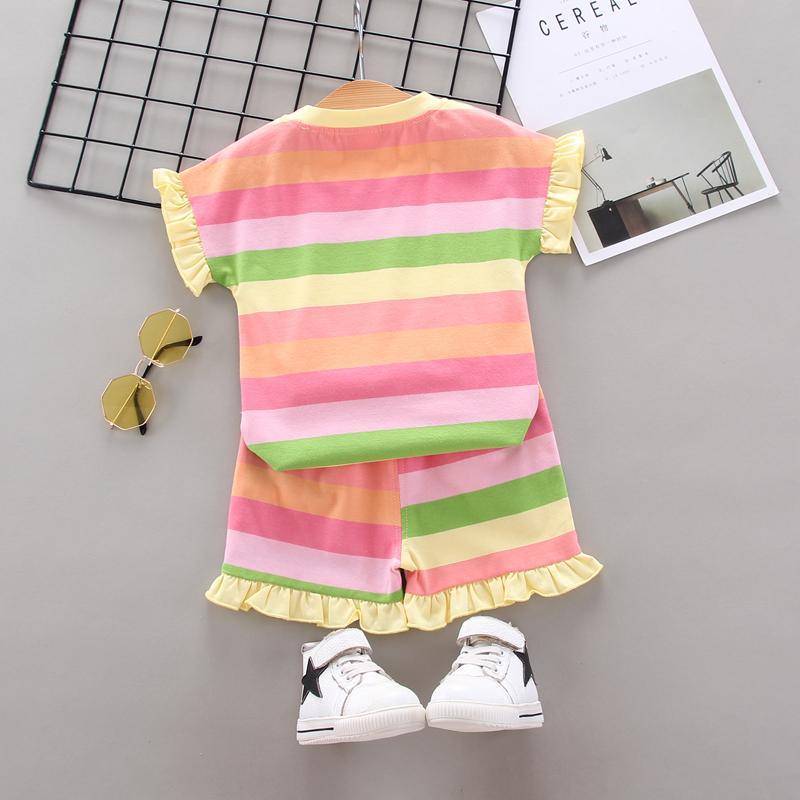 Toddler Girl Rainbow Gradient Stripe Suit Wholesale Children's Clothing - PrettyKid