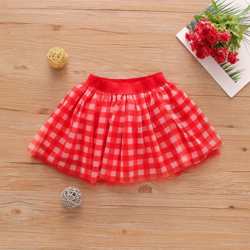 Toddler Girl Plaid Pattern Mesh Hem Summer Skirt - PrettyKid