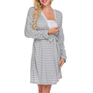 Striped Long-sleeve Maternity Nightgown Women's Clothing - PrettyKid