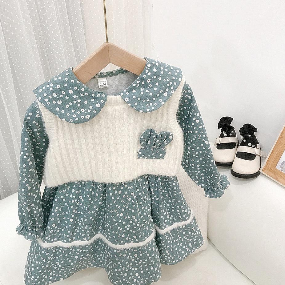 Bunny Ears Floral Dresses Knitted Vest Wholesale Girls Outfits Sets - PrettyKid