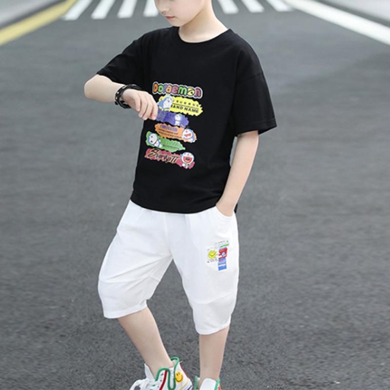 Boy Letter Print T-shirt & Knee Length Shorts - PrettyKid