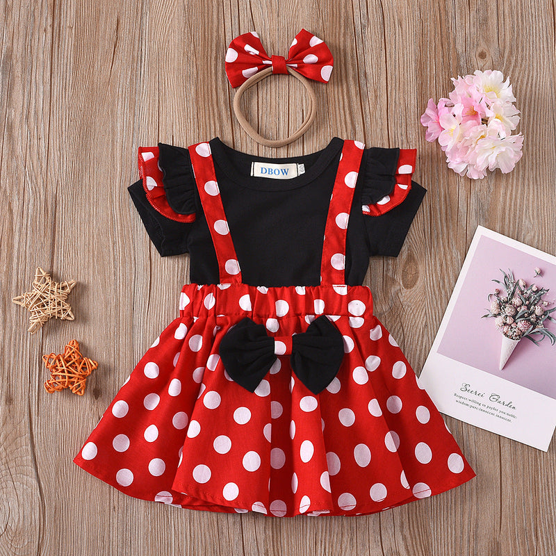 3M-3Y Baby Girls Sets Polka Dots Top & Suspender Skirts & Headband Wholesale Baby Clothing - PrettyKid