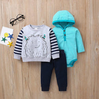 Cute 3-piece Hooded Bodysuit, Animal Sweatshirt and Pants Set Wholesale children's clothing - PrettyKid