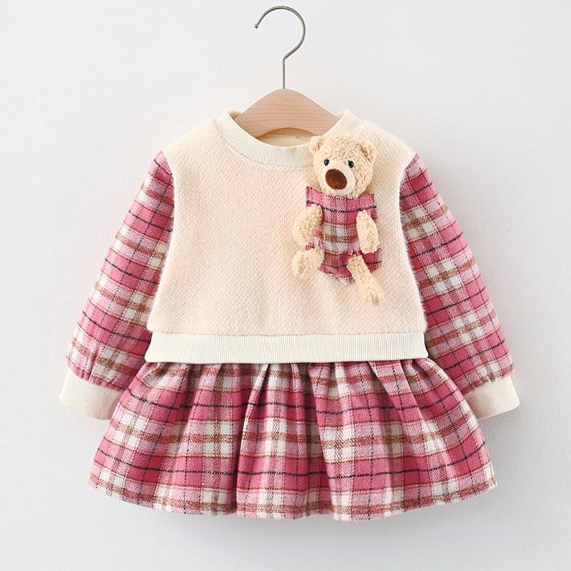 Bear Toy Plaid Dress for Toddler Girl - PrettyKid