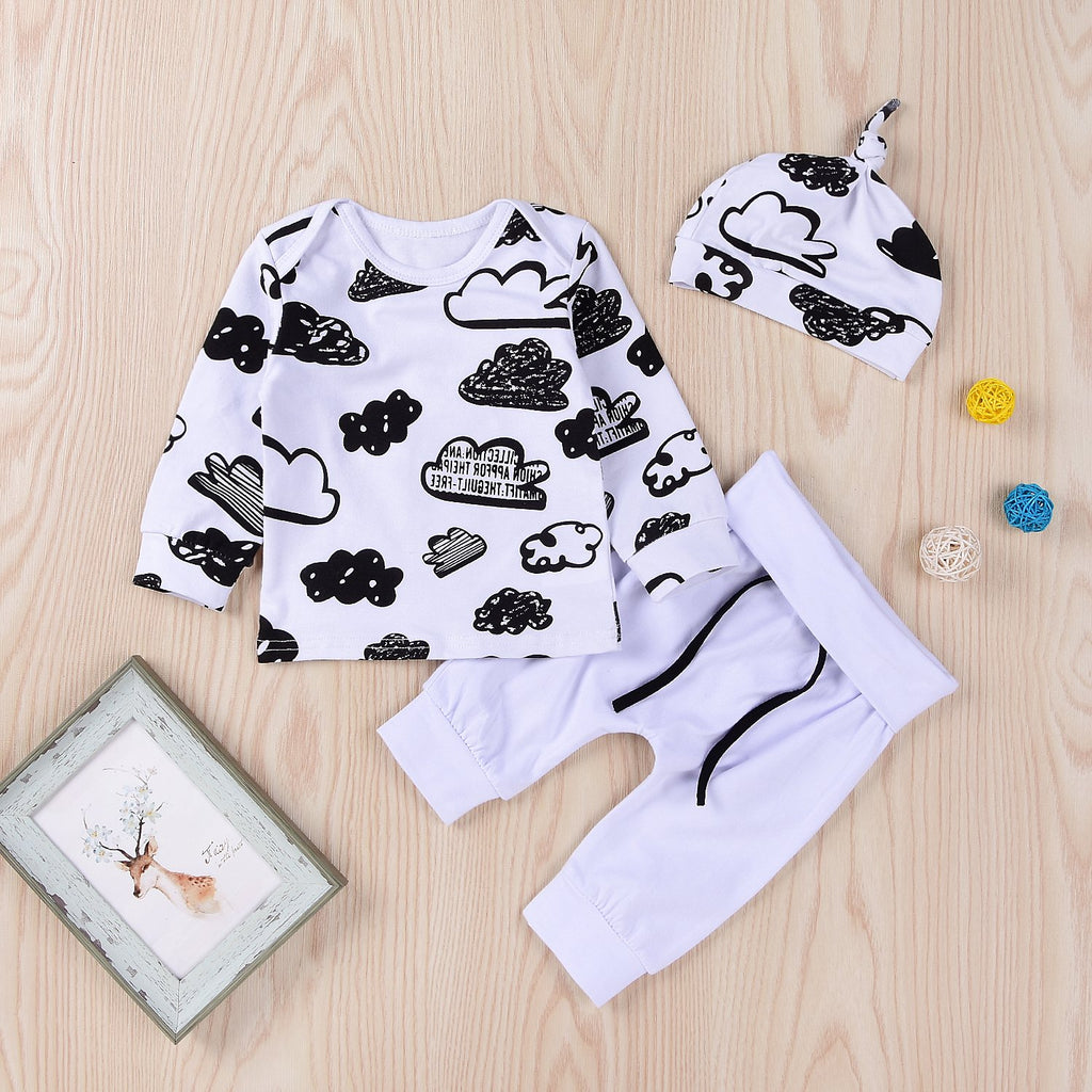 3-piece Cloud Printed Sweatshirt & Pants & Hat for Baby Boy Wholesale Children's Clothing - PrettyKid