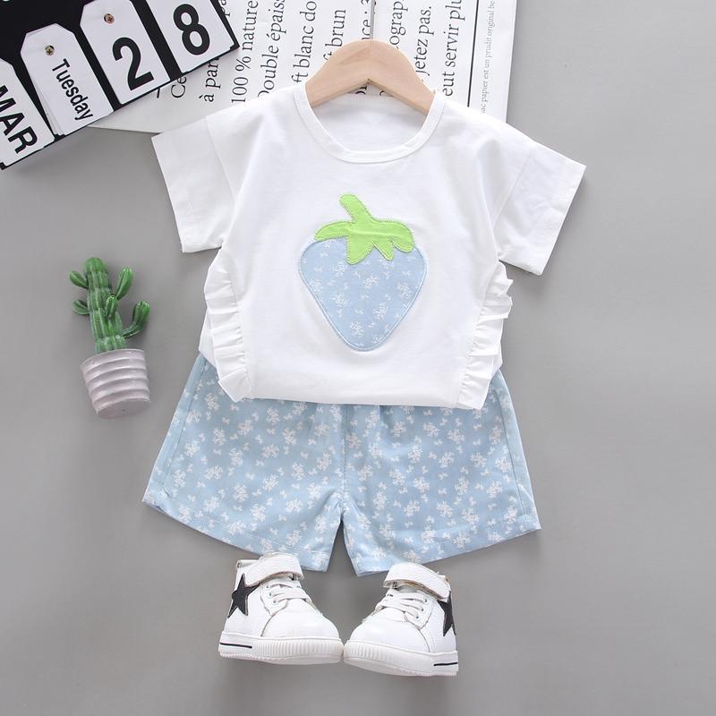 2-piece Strawberry Pattern T-shirt & Shorts for Toddler Girl - PrettyKid