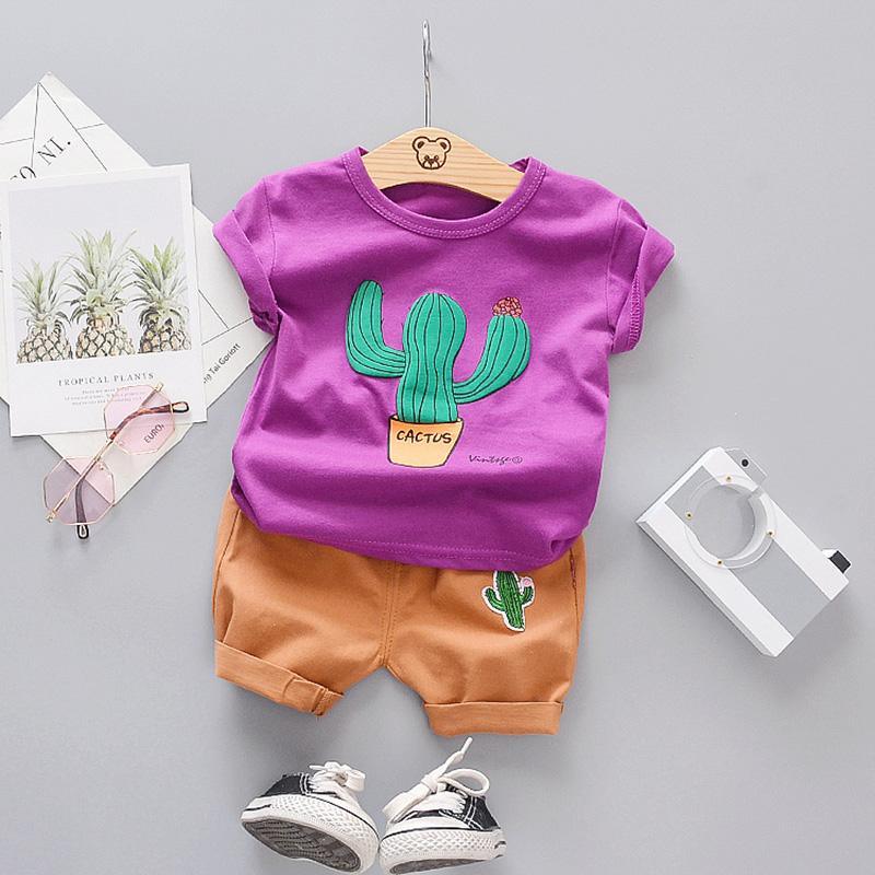 2-piece Cactus Pattern T-shirt & Shorts for Children Boy - PrettyKid