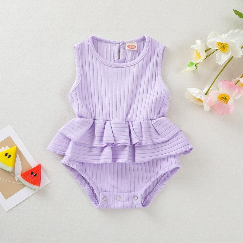 Baby Girl Solid Pattern Summer Bodysuit - PrettyKid