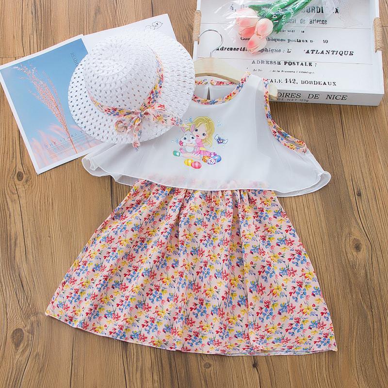 Toddler Girl Chiffon Floral Print Dress & Hat - PrettyKid