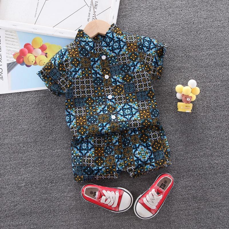 2-piece Boho Print Short Sleeve Shirt & Shorts for Children Boy - PrettyKid