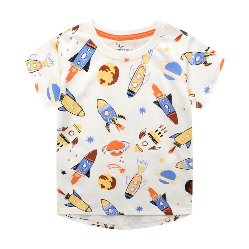Boys Short Sleeve Rocket Print T-Shirt Toddler Tee Shirts Wholesale - PrettyKid