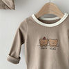 Baby Boys Girls Solid Color Cute Bear Print Long Sleeve Jumpsuit - PrettyKid