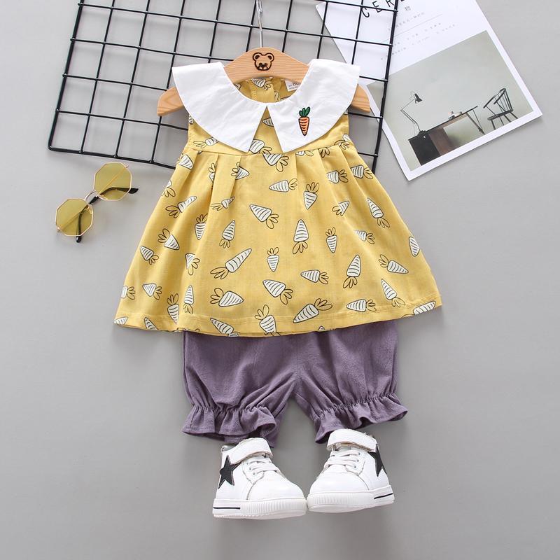 Toddler Girl Carrot Pattern Doll Collar Top & Shorts Wholesale Children's Clothing - PrettyKid