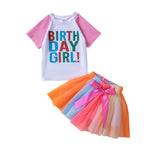 9M-6Y Sequin Alphabet Top Rainbow Mesh Skirt Colorblock Set Cute Toddler Girl Clothes Wholesale - PrettyKid