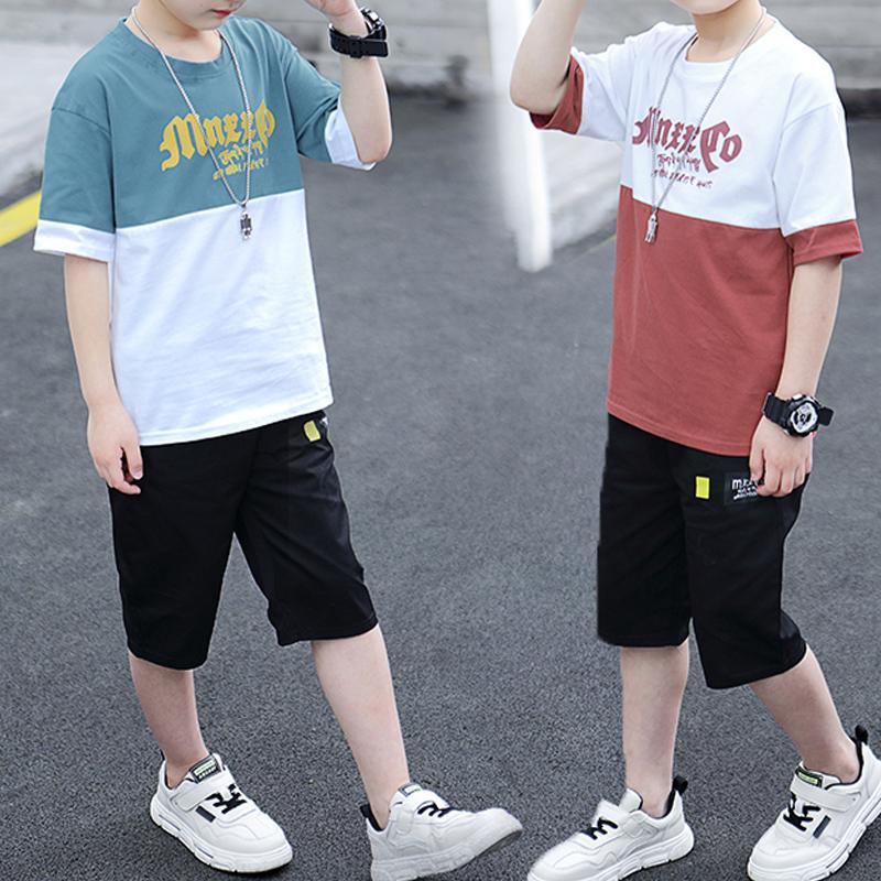 2-piece Color-block Letter Pattern T-shirt & Shorts for Boy - PrettyKid