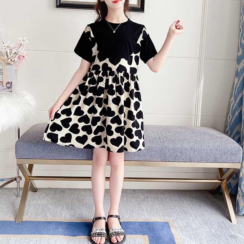 Girl Heart-shaped Print Dress - PrettyKid