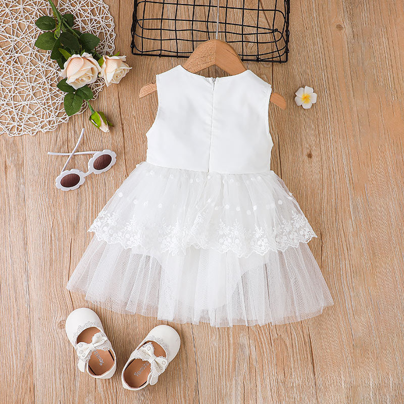 3-24M Baby Girl Summer Dress Mesh Solid Color Sleeveless Irregular Wholesale Baby Clothing - PrettyKid