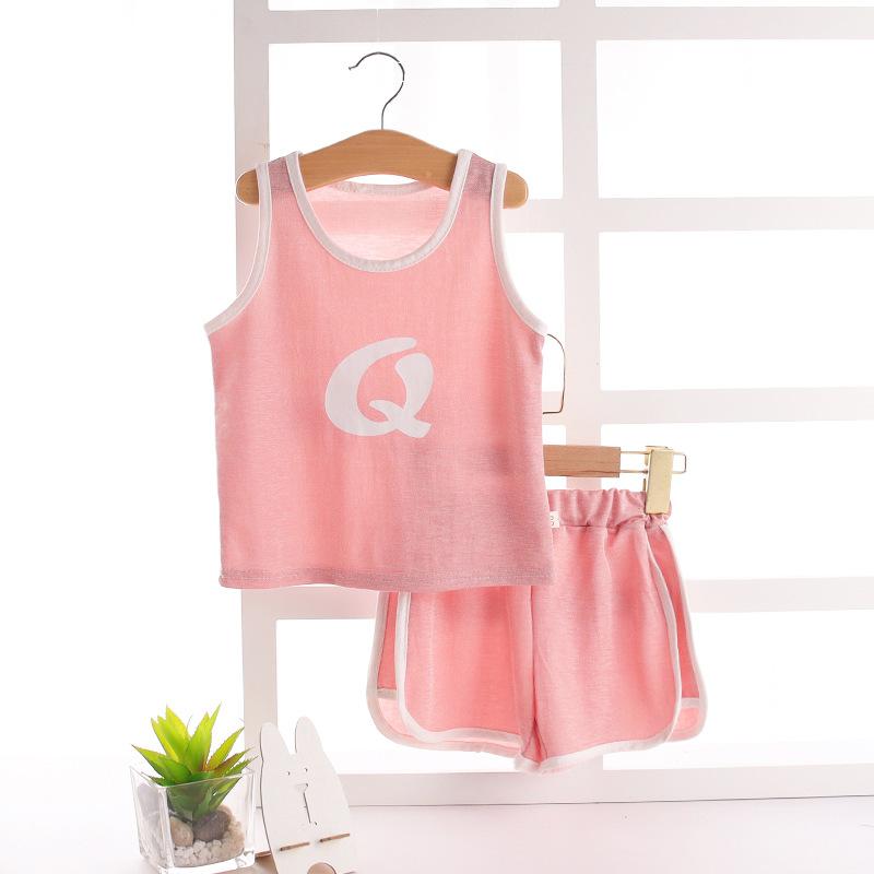 Toddler Boy Letter Pattern Pajama Vest & Shorts - PrettyKid