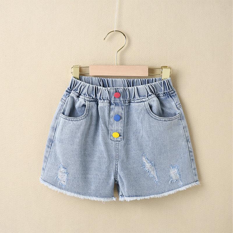 Kid Girl Color Button Casual Denim Shorts - PrettyKid