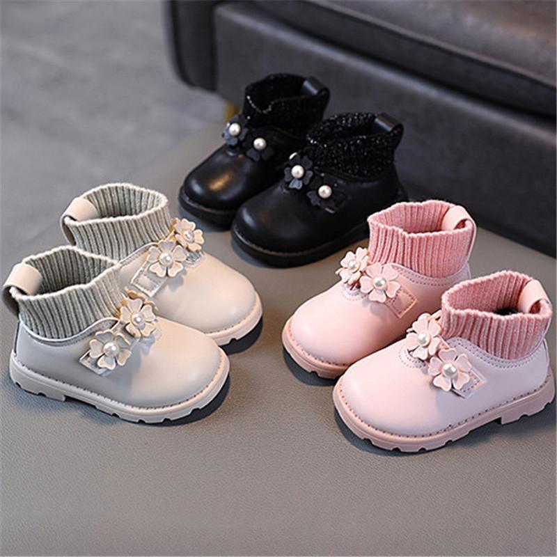 wholesale childrens Toddler Girl 3D Floral Decor Solid Color Boots Wholesale - PrettyKid