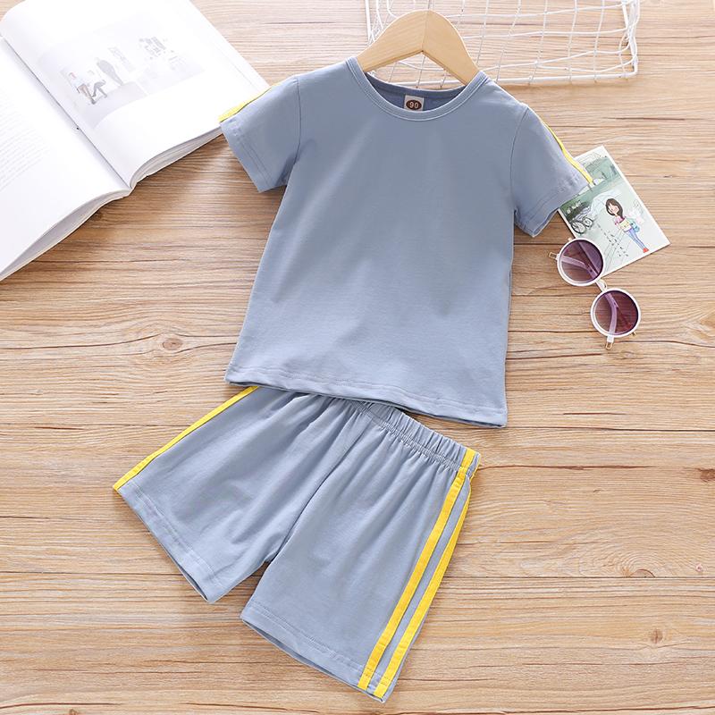 Grow Boy Solid Color T-shirt & Stripes Shorts - PrettyKid