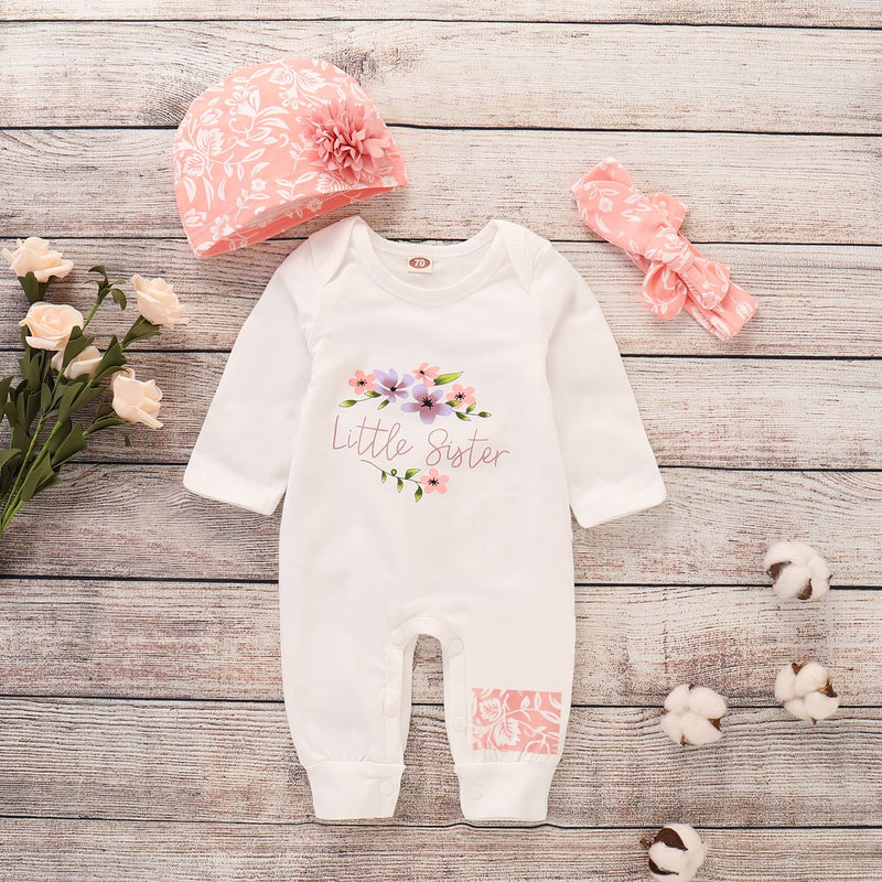 3-piece Floral Printed Jumpsuit with Headband & Hat for Baby Girl Children's clothing wholesale - PrettyKid
