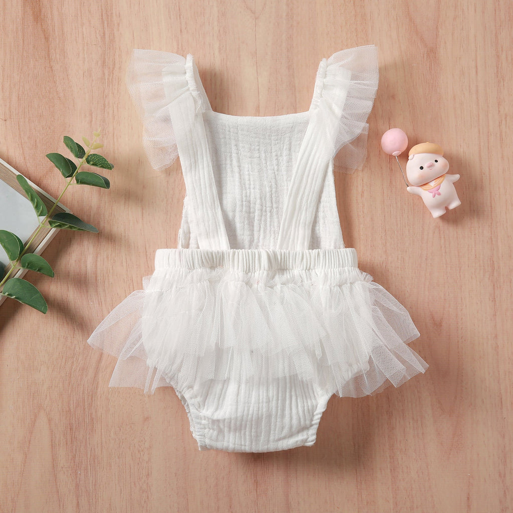 0-18M Baby Girls Bodysuits Daisy Mesh Flutter Sleeve Wholesale Baby Onesies - PrettyKid