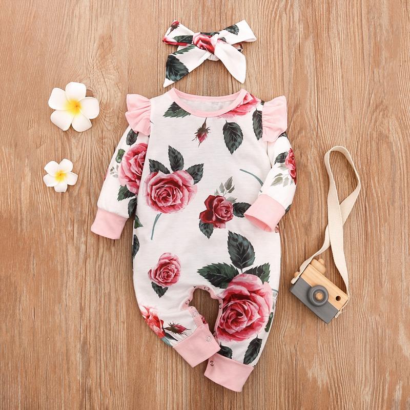 2-piece Floral Printed Jumpsuit & Headband for Baby Girl - PrettyKid