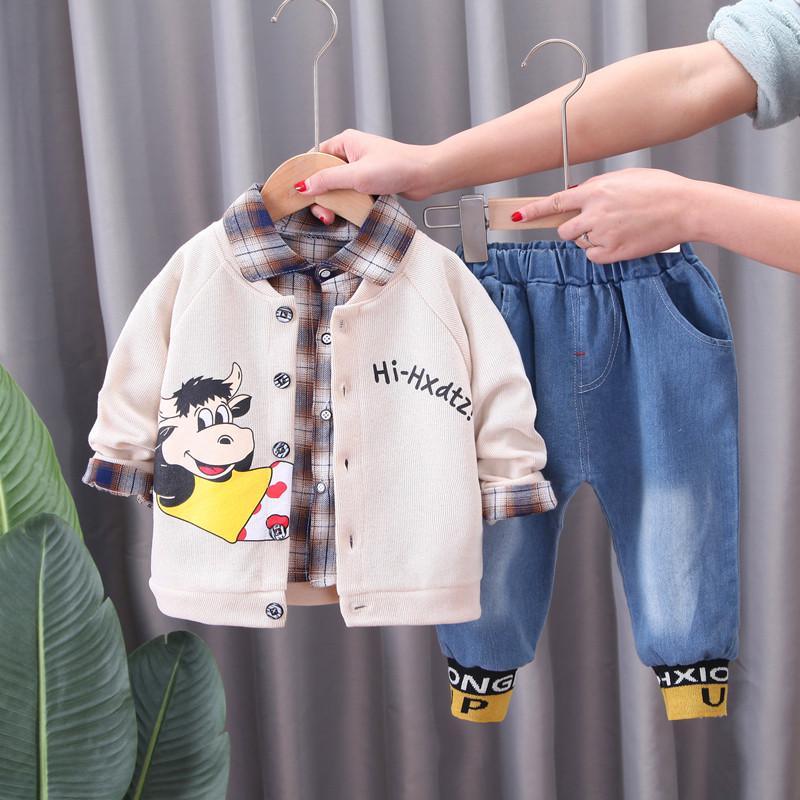 3-piece Coat & Plaid Shirt & Pants for Children Boy - PrettyKid