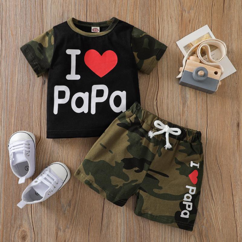 Baby Letter Graphic Camouflage Print T-shirt & Shorts - PrettyKid