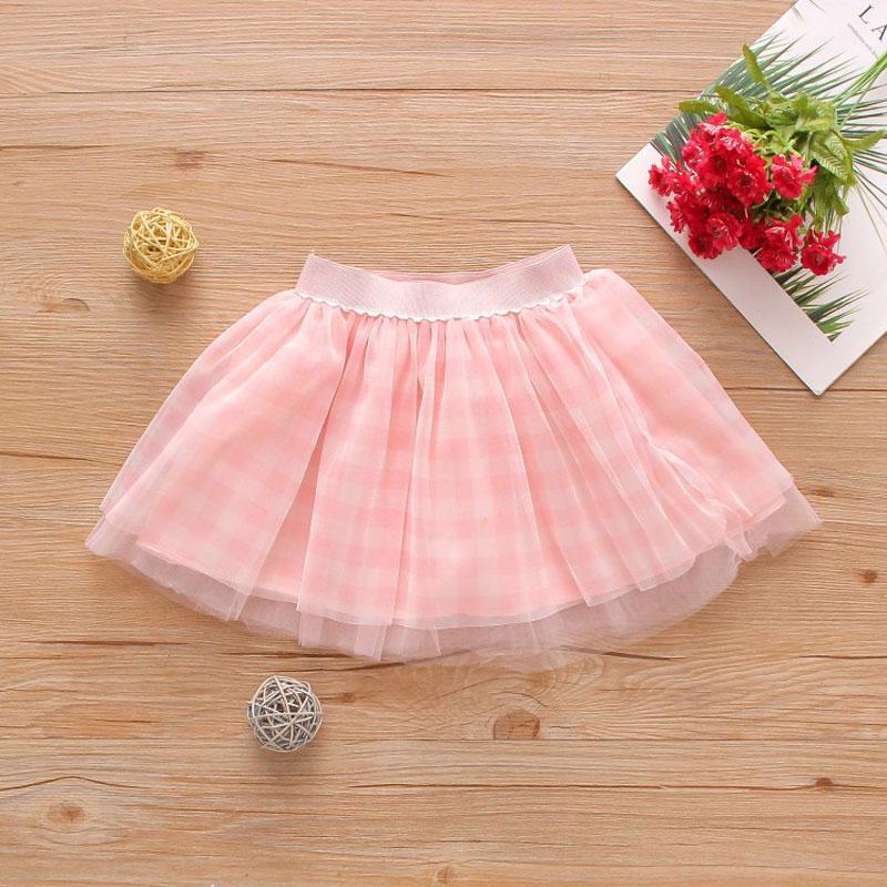 Toddler Girl Plaid Pattern Mesh Hem Summer Skirt - PrettyKid