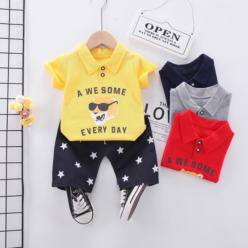 Toddler Boy Dog Pattern T-shirt & Star Pattern Shorts Wholesale Children's Clothing - PrettyKid