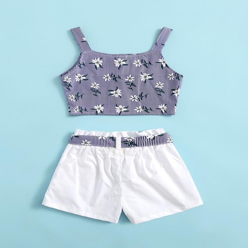 Grow Girl Stripe Flower Print Cime Top & Shorts - PrettyKid