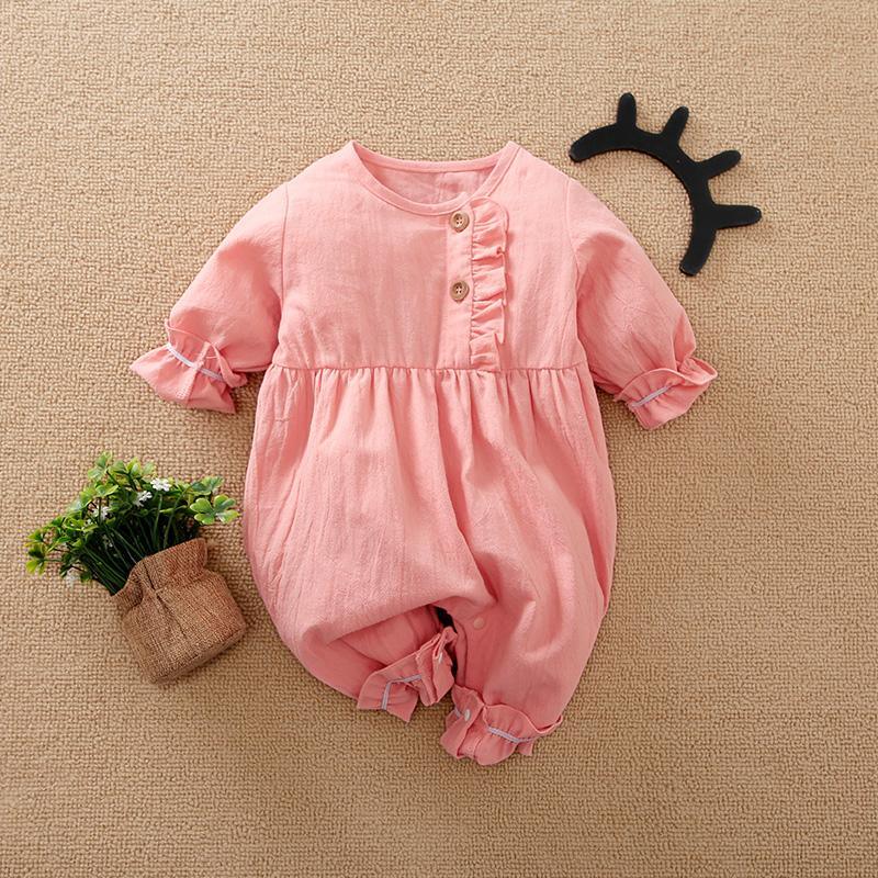 Baby Girl Solid Color Ruffle Armhole Jumpsuit - PrettyKid