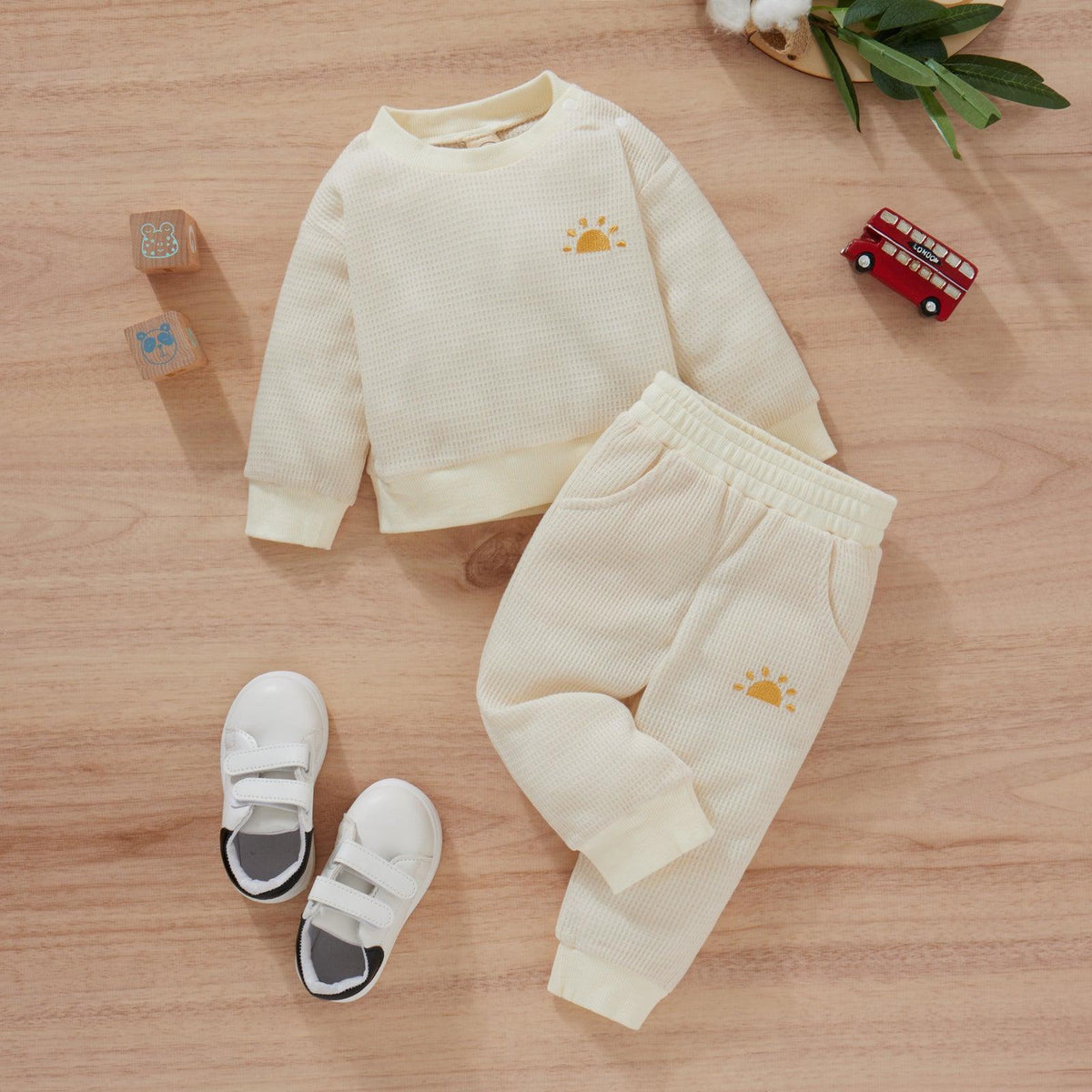 Boys' Waffle Long Sleeve Sweater Pants Two Piece Set - PrettyKid