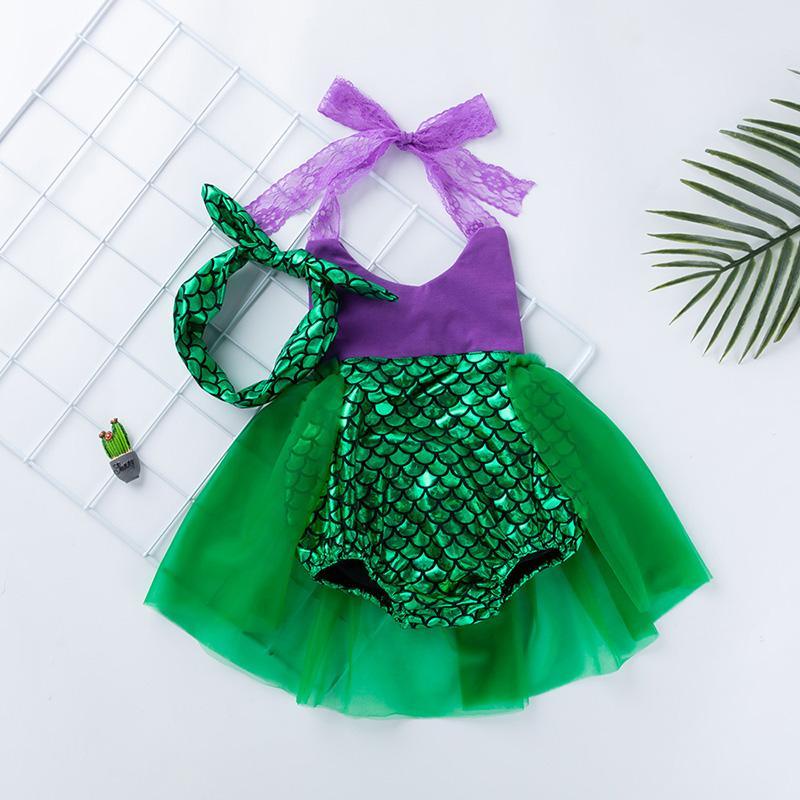 Baby Girl Mermaid Bodysuit & Headband Wholesale Children's Clothing - PrettyKid