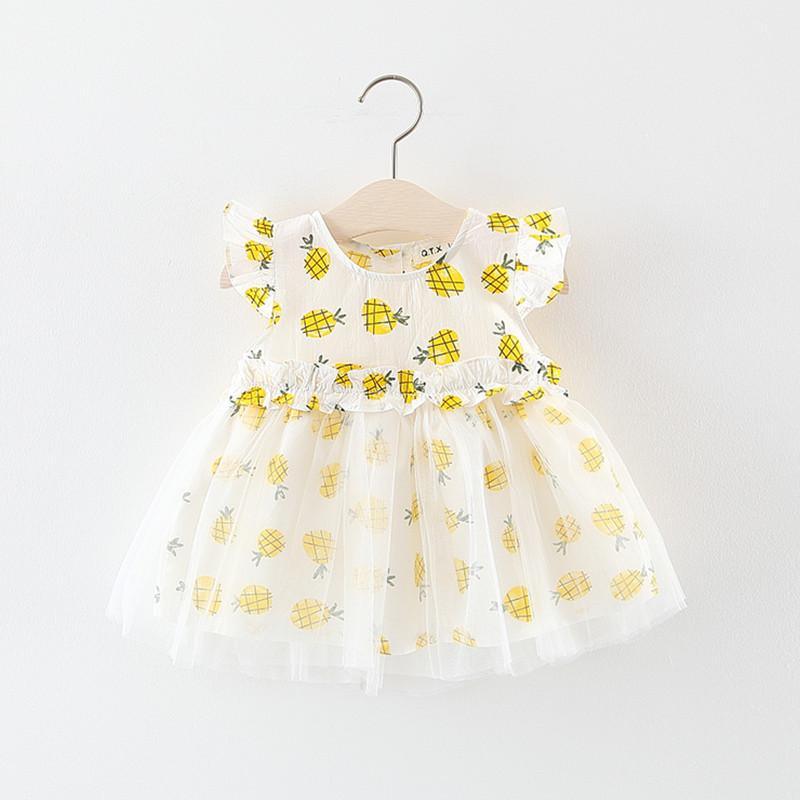 Grow Girl Pineapple Print Mesh Hem Dress - PrettyKid