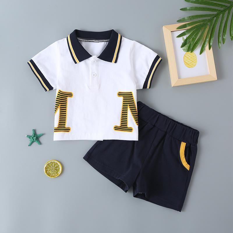 Grow Boy Letter Print Polo Top & Shorts - PrettyKid