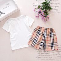 Classic Plaid Letter Short-sleeve Tee and Shorts Set Children's clothing wholesale - PrettyKid