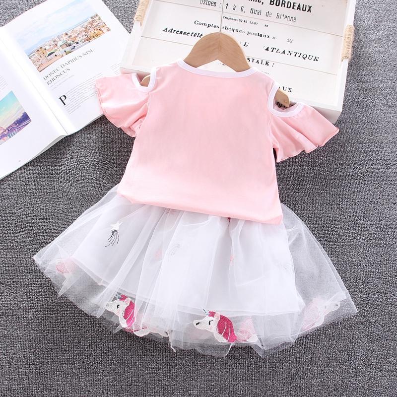 Toddler Girl Unicorn Pattern Top & Mesh Skirt - PrettyKid