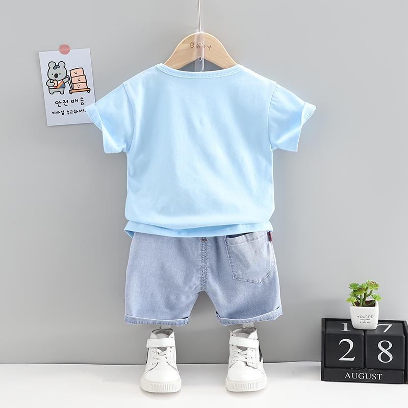 Grow Boy Cartoon Patten Top & Denim Shorts - PrettyKid