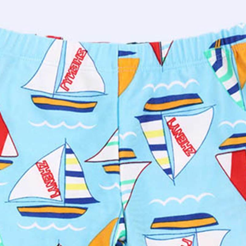 Kid Boy Cartoon Sailboat Patten Swimming Trunks & Swimming Cap 2 Pic - PrettyKid