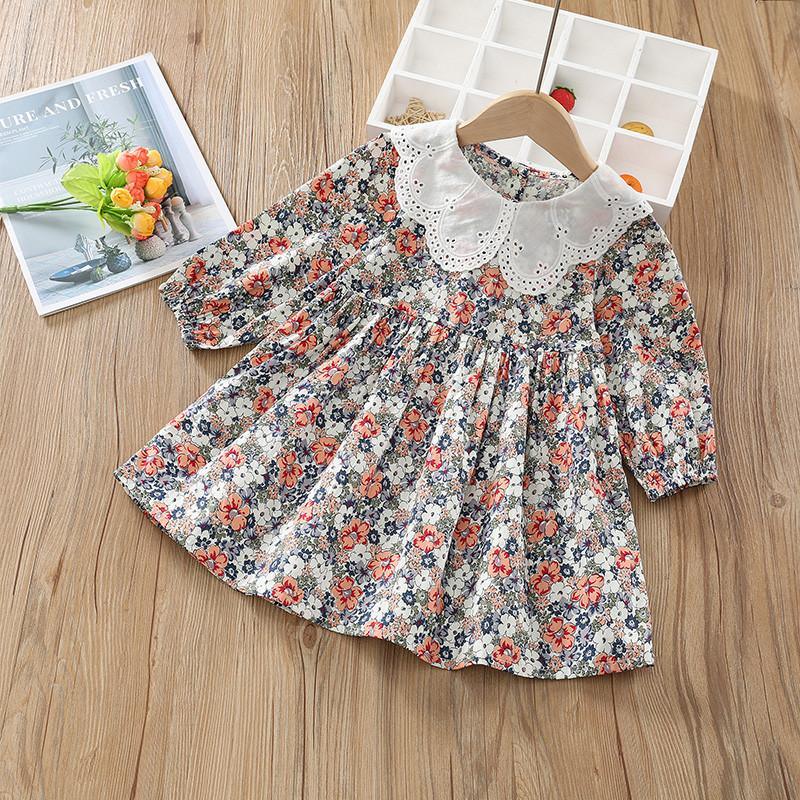 luxury baby clothes wholesale Baby Girl Floral Print Peter Pan Collar Dress - PrettyKid