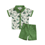 12M-5Y Cartoon Dinosaur Print Shirt Short-Sleeved Shorts Two-Piece Set Wholesale Toddler Boy Clothes - PrettyKid